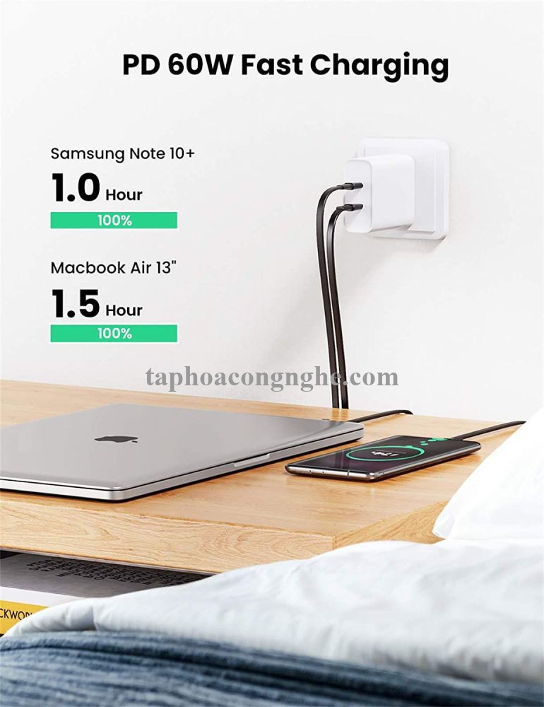 Ugreen 10974 0.5M 2.0 PD 3A 20V màu đen USB type C Cáp sạc và truyền dữ liệu máy tính ra điện thoại US333 30010974